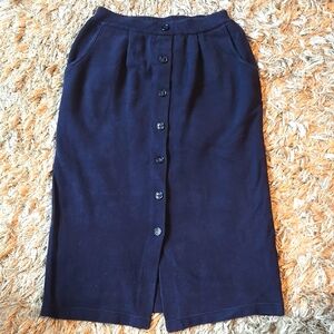 VINTAGE Navy Button-Down Midi Skirt